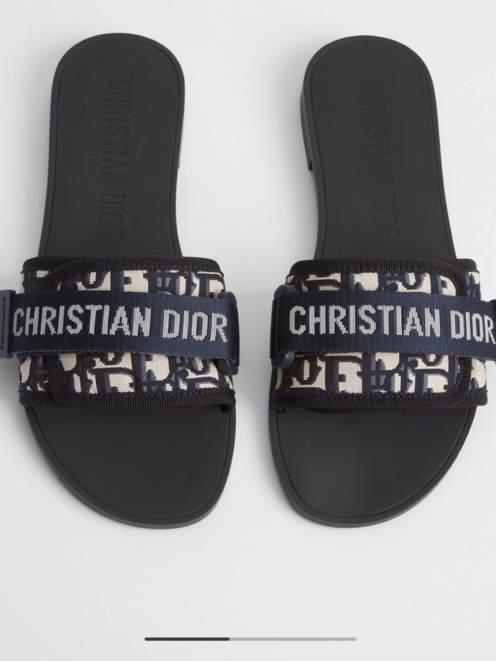 Dior Navy and Black Oblique Logo Slide Sandals